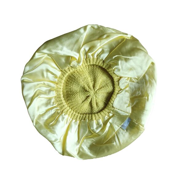 9626 Yellow Silk Lined Beanie And Red Satin Beret Hat main image 7